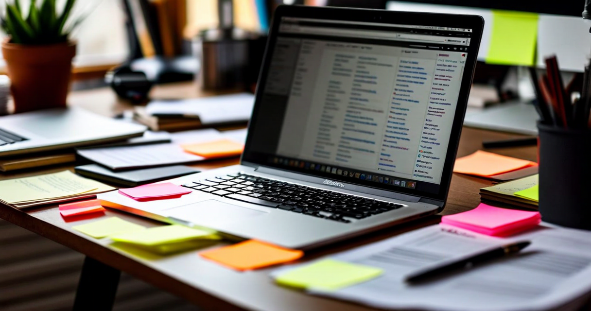 Cluttered desk with multiple open browser tabs